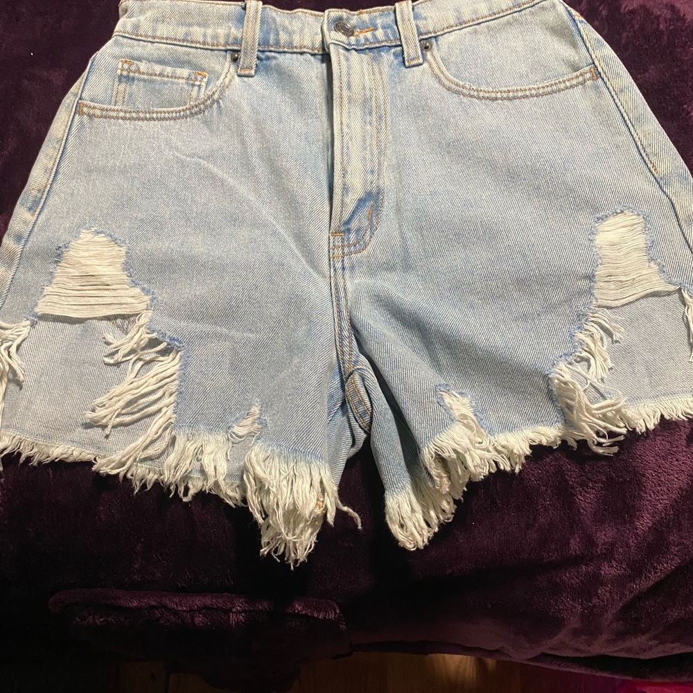 Cello Frayed Light Blue Jean Shorts